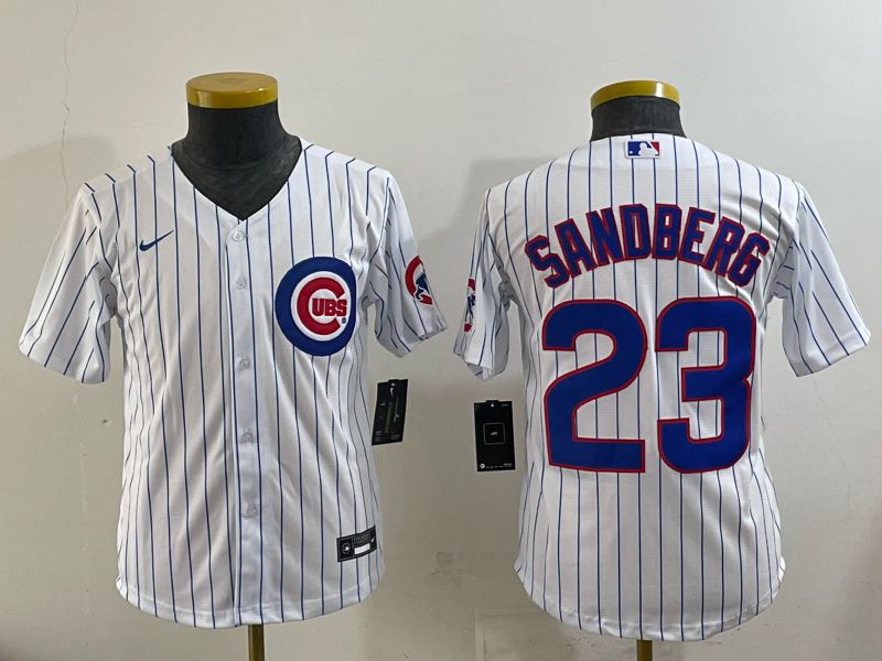 Youth 2025 Chicago Cubs 23 Sandberg white stripe Nike MLB Jersey style 011